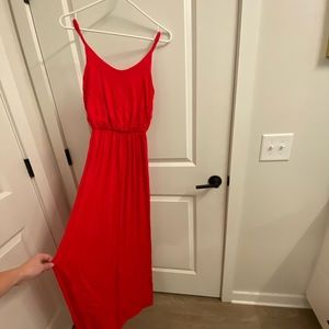 Red spaghetti strap maxi dress